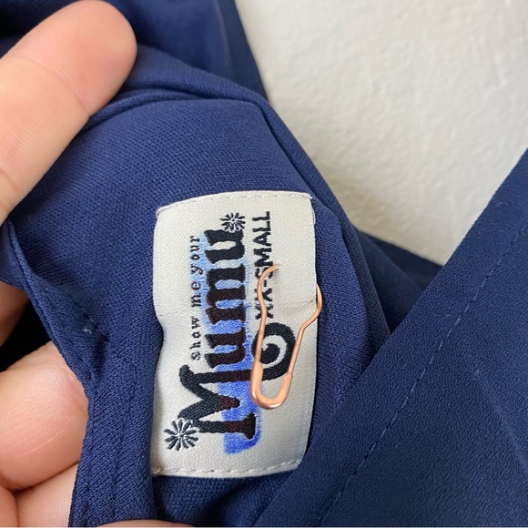 Show Me Your MuMu Size XXS Navy Blue Kendall Sleeveless Chiffon Full Maxi Dress - Picture 6 of 7